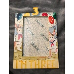 Exposures Hand-painted Picture Frame 5.5x3.5 in Photo Rabbits Age I'm Three 3